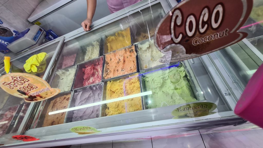 A selection of the brightly-coloured ice creams on offer at La Fuente, La Paz.