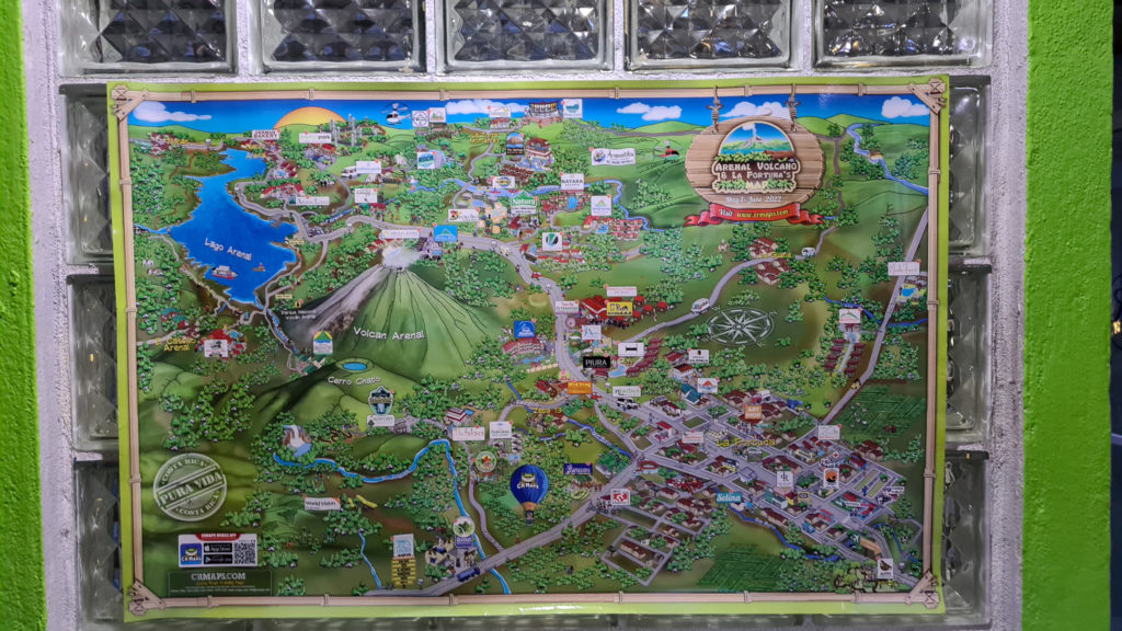 An illustrated map shows all of the many activities available in La Fortuna.