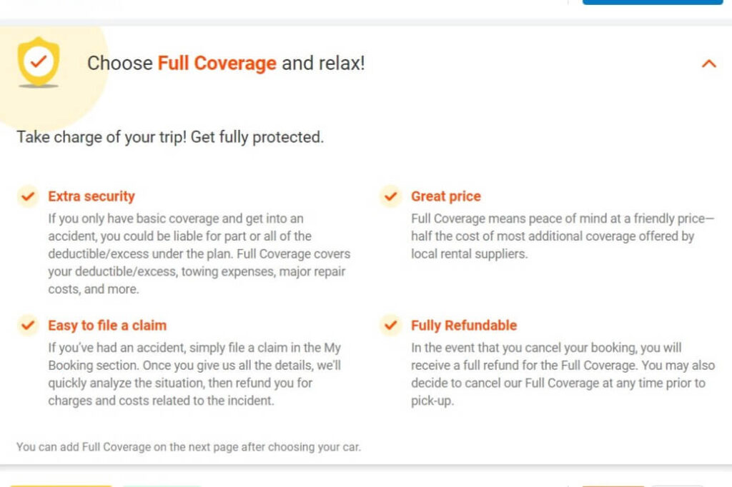 Some details about the full coverage can be seen in this screenshot from DiscoverCars.com