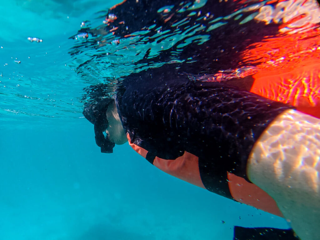 Dan snorkelling in the clear waters around Isla Contoy. This snorkel can only be done with a guide.